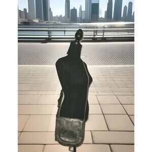 Cole Haan Metallic Silver Leather Zip Round Crossbody 9x8